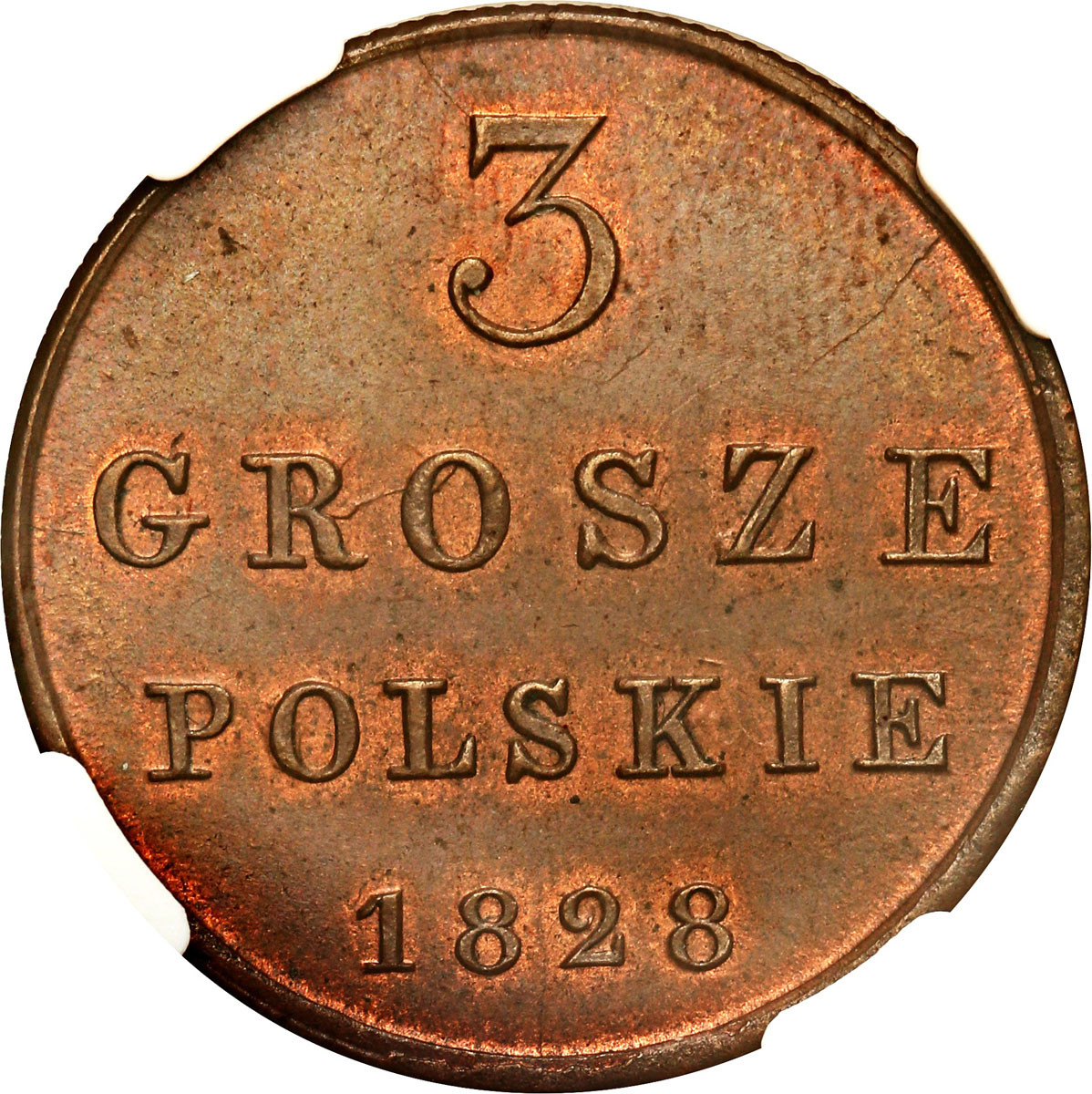 Polska XIX w./Rosja. 3 grosze 1828 FH, Warszawa NGC MS63+ RB (MAX)